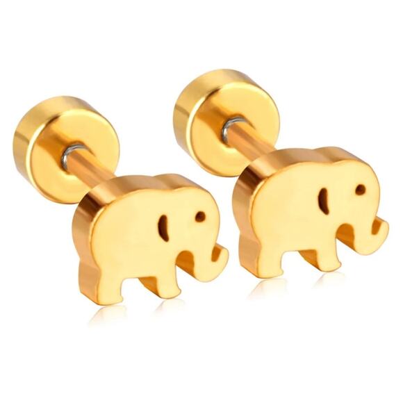 Elephant Stainless Steel Earring Studs Gold - Picture 1 of 2